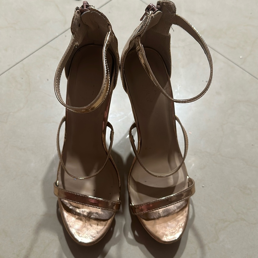 Metallic gold strap heels